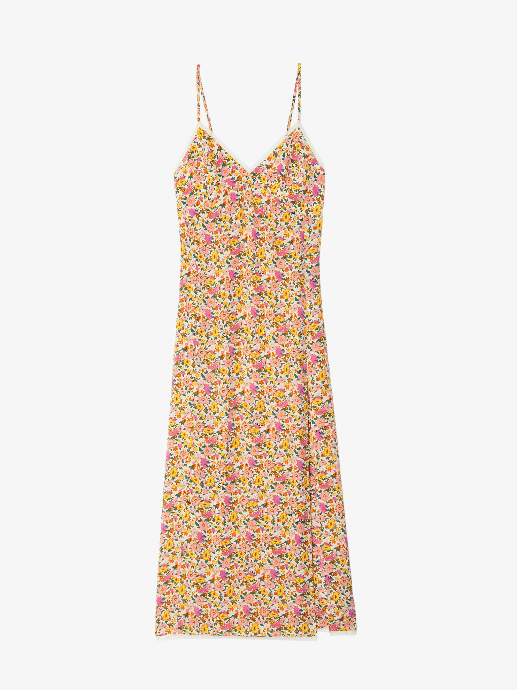 Rameli Floral Lace Maxi Dress - Long lingerie-inspired dress in printed viscose, with slit, adjustable straps, wing embroidery on the back and lace details.